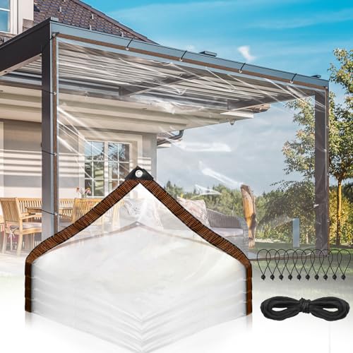 Abdeckplane Wasserdicht 2x3m Transparente Plane mit Ösen Plane Durchsichtig für Außenbereich Gewächshaus Wintergarten Pet Hutch Dach mit 5m Bindeseil und 10 x Planenspanner