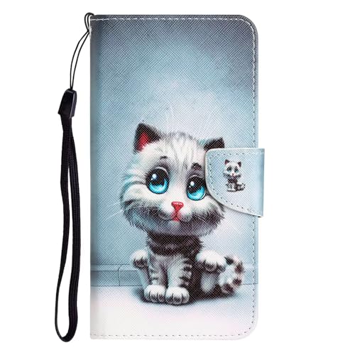 Rnrieyta Miagon für Samsung Galaxy S23 FE Hülle,PU Leder Handyhülle mit Kartenfach Ständer Tasche Flip Brieftasche Magnetische Bunt Malerei Schutzhülle Case Etui,Grau Katze