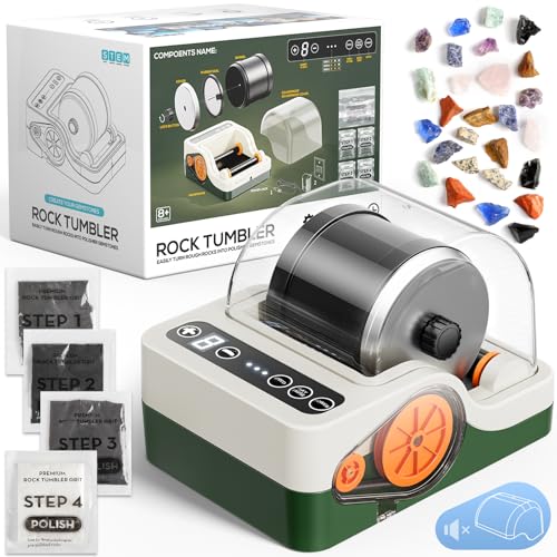 Professionelle Geräuscharme Steintrommel, Rock Tumbler Poliermaschine Set mit Geräuschdämmung für Kinder, Erwachsene und Steinsammler, 3-Gang-Motor & 9-Tage-Timer, Geologie-Hobby-Spielzeug-Geschenk