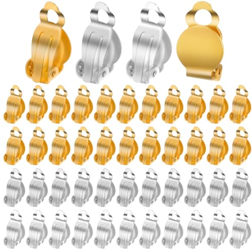JEYORZY 50x Flache Runde Ohrclips, Edelstahl Ohrclips Fassungen Flache Runde Rückseite Ohrring Clips Hypoallergen Nicht Durchbohrte DIY Metall Ohrring Konverter Für Herstellung Ohrringe- Bastelbedarf