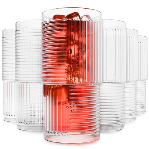 KONZEPT Trinkgläser Set 6x 350ml – Große, Transparente Wassergläser mit Geriffelter Struktur, Longdrinkgläser Set perfekt für Saft, Cola, Eiskaffee & Kaltgetränke