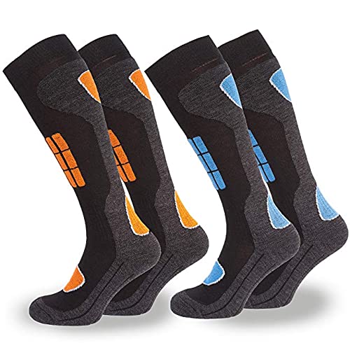 Occulto 2 Paar DAMEN SKISOCKEN mit POLSTERUNG in verschiedenen Farben, THERMO WINTERSOCKEN für SKI und SNOWBOARD 39-42 1 Paar Orange | 1 Paar Blau