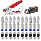 AEDIKO Coaxial Compression Tool Kit Coax Cable Crimper Wire Stripper with 30pcs F RG6 RG59 Connectors