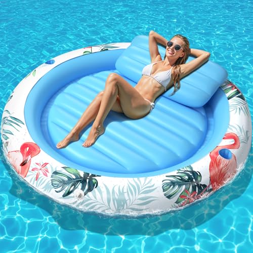 LUVTOY Große Luftmatratze Pool mit abnehmbarem Kissen und Cup Holders, Luftmatratze Wasser für Erwachsene und Kinder, mehrzweck Wasserhängematte Strandlounge-Raft, Pool Spielzeug für See-Pool-Party