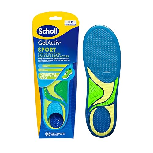 Scholl GelActiv Sport-Einlegesohlen für Männer, Ganztägig komfortable Laufschuheinlegesohlen für frische und kühle Füße, super Stoßdämpfung und Federung mit GelWave-Technologie, Größe 40.5-46