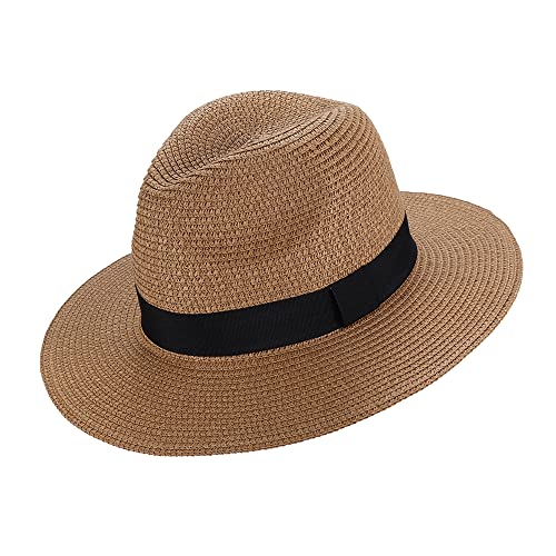 EightSpace Frauen Männer Panama Hut, rollbare UV Sonnenhut, breite Krempe Strohhut, Fedora Hut, Strand Sommer Hut, Bequeme 50+ hautfreundlich