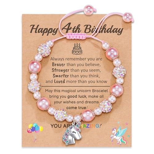 POWWA Geschenk Mädchen 4 Jahre, Geschenk 4 Jahre Mädchen Armband Mädchen Personalisiert Geburtstag für 4 Jährige Mädchen 4 Year Old Girl Birthday Gifts