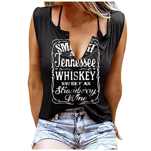 Smooth As Tennessee Whiskey Sweet As Strawberry Wine Shirt Ringloch ärmellos sexy V-Ausschnitt Tank Tops Damen Country Music Tee Sommer Sexy Tank Tops für Frauen T-Shirts Basic Shirts