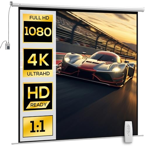 HOMCOM Videoprojektor, 120 Zoll, 1:1, 4 K HD, motorisierte und elektrische Projektionsleinwand, TV-Projektionsleinwand und Heimkino, Wand- oder Deckenmontage, Bedienfeld und Fernbedienung