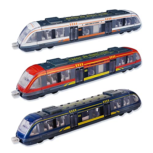 VBACALA Legierung Zug Spielzeug für Kinder ab 3 Jahren Hochgeschwindigkeitszug-Modelle aus Die-cast Metall mit Räder und Haken, 3er-Packung Lokomotive U-Bahn Spielzeug für Kindertag Geburtstag