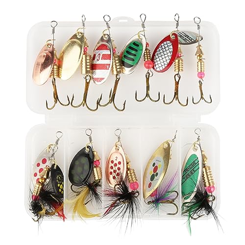 Angelköder Set, 12 Stück Blinker Angeln, Mehrfarbige Spinner Angeln Löffel Köder mit Box, Angeln Köder für Forelle Hecht Bass Lachs