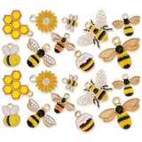 20 Stück Bienen Charms Set, Schmuckherstellung Anhänger Nette Legierung Emaille Wabenanhänger Bienenwabe Schlüsselanhänger Zubehör für Armbänder Halsketten Ohrring Bastelbedarf Weihnachten Geschenk