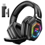 Ozeino Kabelloses Gaming-Headset mit Mikrofon, 2,4 G & Typ-C-Sender, 30 Stunden Akkulaufzeit, RGB-Beleuchtung Gaming-Kopfhörer für PS5, PS4, PC, Telefon