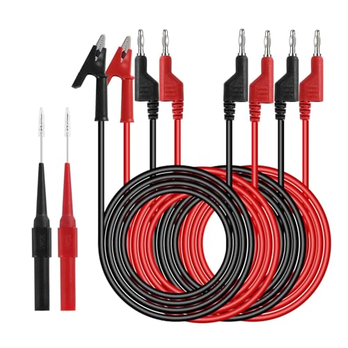 smtfcty 6 Stück Messleitungen Set mit Krokodilklemmen Kabel,4mm Isolierte Bananenstecker Kabel Messleitung 1m Prüfsonden für Digital Multimeter Elektrische Prüfung Rot und Schwarz