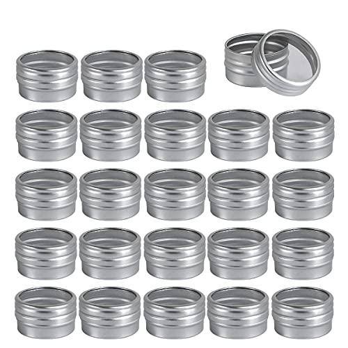 ZEOABSY 24 Stück 10ml Silber Leere Aluminiumdose Aluminium Runde Schraubdose Dosen Aludose Blechdosen mit Sichtfenster Cremedosen für DIY Salben Kerze Kosmetik Rasierseife