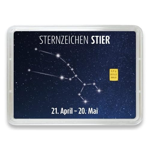 Goldstücke24 - Goldbarren mit Sternzeichen in Motivbox - Tolle Geschenkidee - Echtheitsgarantie (Stier: 21. April - 20. Mai, 0,5g Gold)