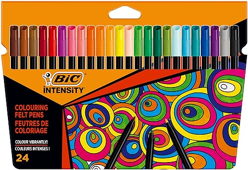 BIC Intensity Filzstifte, zum Malen für Erwachsene und Kinder, in 24 auswaschbaren Farben, mit stabiler Spitze, im Karton Etui