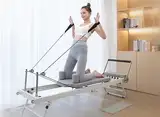 Reformer Pilates Maschine Home Klappbar Faltbar Mit 5 Verstellbaren Latex-Elastikseilen, Reformer für Pilates Balanced Body Pilates Reformer für Zuhause, Maximale Tragfähigkeit bis zu 120 kg (Grau)