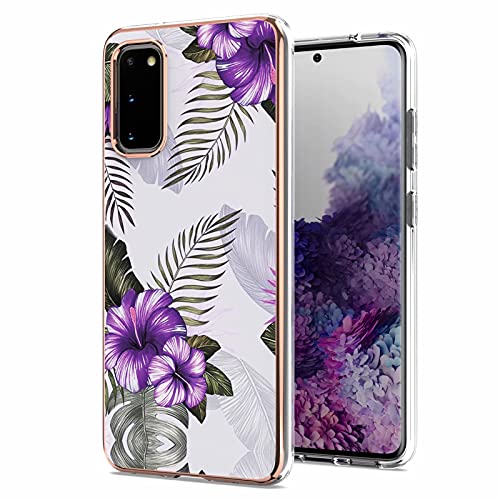 Miagon Hülle Handyhülle für Samsung Galaxy S20,Slim Dünn Schale Marmor Serie Cover TPU Bumper Kratzfest Schutzhülle Hülle,Lila Blume