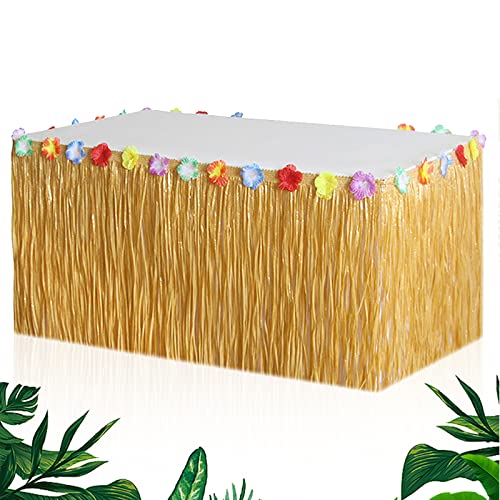 Gukasxi Hawaii Tischröcke, 275 x 75cm, Hawaii Luau Tischdeko Partyartikel, Hawaii Party Dekoration mit Mehrfarbe Blumen, Hawaiian Grass Table Skirt, für Bar BBQ Tropischen Sommer Garten Party Deko