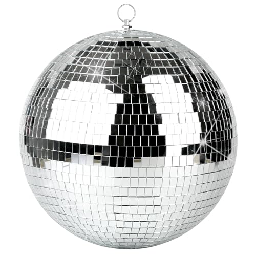 Discokugel - 30 cm Spiegel-Discokugel, Große Spiegelkugel Party Deko für Hochzeit, Geburtstag & Club, mit Aufhängering für einfache Installation, Silber