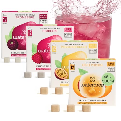 waterdrop® Beeren & Früchte Set – 48 Waterdrop Würfel in 4 verschiedenen Sorten – Zuckerfreier Durstlöscher & Alternative zu Getränkesirup und Geschmackspulver – Flavour Drops im Wasser auflösen
