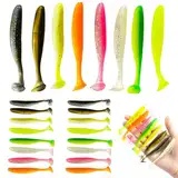 24 Stück Gummifische Set, Angelköder, Silikon-Bassköder, Schwimmköder, 8,9 cm, Angel-Softbait-Set zum Angeln auf Barsche, Salzwasser, Süßwasser (8 Farben)