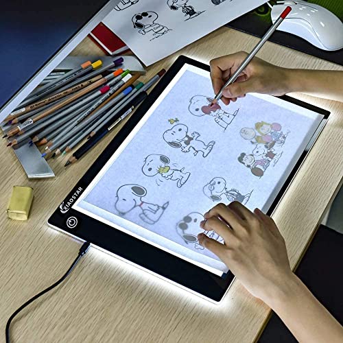 XIAOSTAR A4 Leuchttisch Led Licht Pad Copy Board Lichtplatten,mit einstellbarer Helligkeit,für Künstler, Animationszeichnen, Skizzieren, Animation, Röntgenbetrachtung (Schwarz)