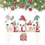 Kleemeiero Weihnachten Tür hängende Dekorationen WELCOME Holz-Aufhänger Schriftzug mit Santa Claus und Schneeflocke Holztür Wand hängen Zeichen mit Christmas Türschild für Weihnachtsdekor