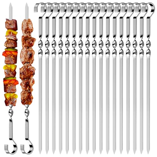 Axinyijia 24 Stück Grillspieße Edelstahl, BBQ Grill Spieße mit Ölpinsel, Schaschlikspieße Edelstahl für Fleisch Gemüse