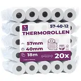 Ec-Cash Thermorollen 57mm x 18m x 12mm - Kassenrollen - Thermopapier - Bonrollen für Bankomat - Kredit-Kartenlesegeräte (57x40x12) mit SEPA-Lastschrifttext (20 Rollen)