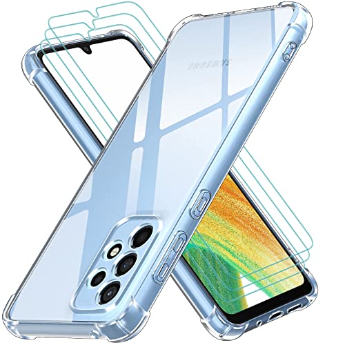 ivoler Klar Hülle für Samsung Galaxy A33 5G mit 3 Stück Panzer Schutz Glas, Dünne Weiche TPU Silikon Transparent Stoßfest Schutzhülle Durchsichtige Kratzfest Handyhülle Case