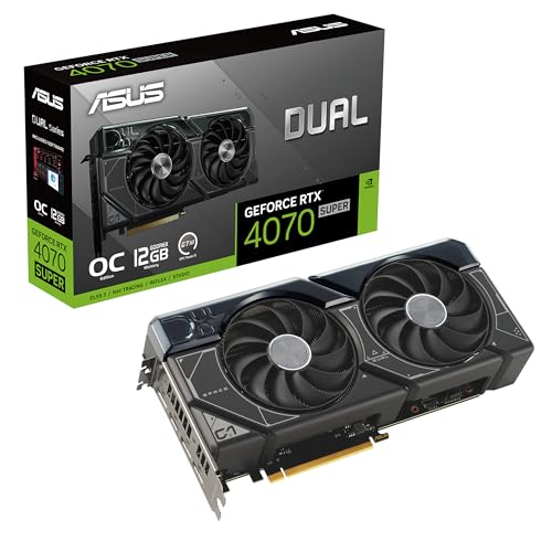 ASUS Dual GeForce RTX 4070 SUPER OC Edition 12GB GDDR6X Gaming Grafikkarte (Nvidia GeForce RTX4070 DLSS 3, PCIe 4.0, 1x HDMI 2.1a, 3x DisplayPort 1.4a, DUAL-RTX4070S-O12G, schwarz)