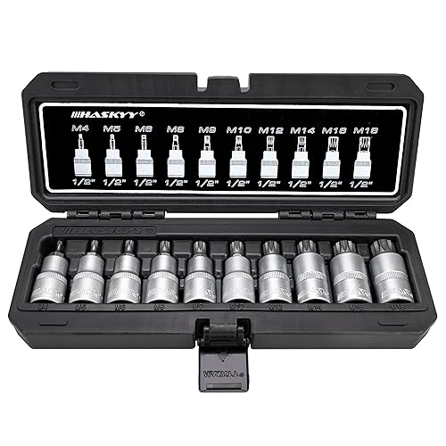 XZN Steckschlüssel Vielzahn Satz Bit Vielzahn 1/2" Stecknuss 10tlg M4, M5, M6, M8, M9, M10, M12, M14, M16, M18