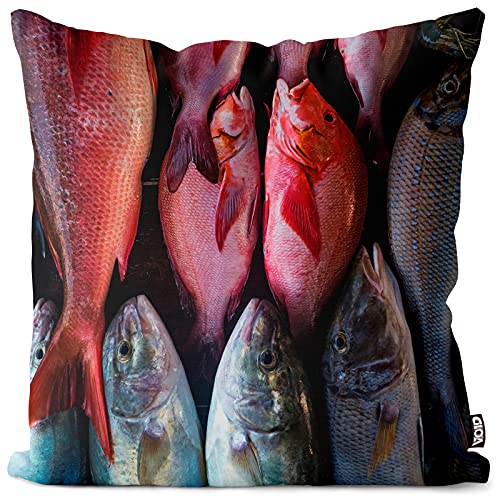 VOID Frische Fische Markt Kissenbezug Kissenhülle Sofakissen Kissen Deko Outdoor-Kissen Dekokissen, Kissen Größe:80 x 80 cm