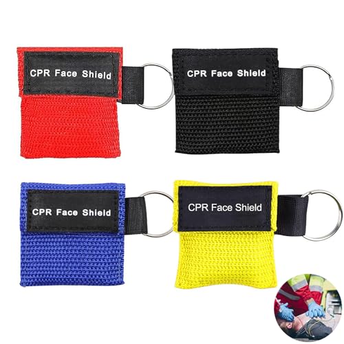 4 Stück Beatmungsmaske Erste Hilfe, Beatmungsmaske Schlüsselanhänger, Beatmungsbeutel, Beatmungstuch, Cpr Maske Face Shield, Für Einfache Anwendung Erwachsene Und Kinder (4-Farben)