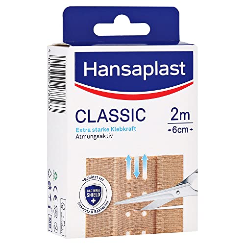 Hansaplast Classic Pflaster (2 m x 6 cm), zuschneidbare Wundpflaster mit extra starker Klebkraft & Bacteria Shield, flexibles und atmungsaktives Verbandsmaterial