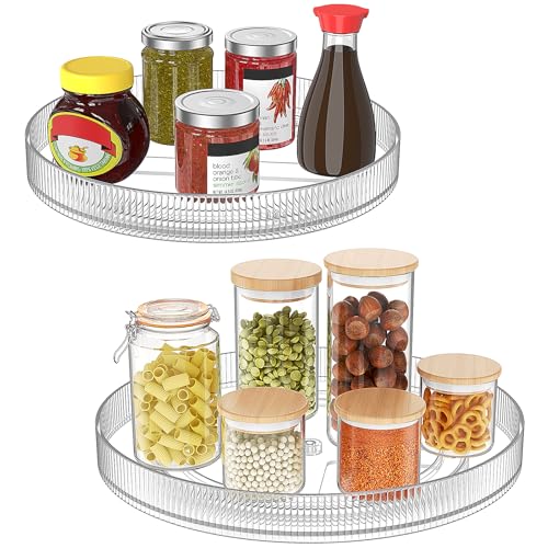 Radikor 2 Stück Drehteller Kühlschrank Organizer: 24 + 27cm, 360° Lazy Susan Drehbares Gewürzregal, Küche Drehteller Organizer, Kunststoff Drehplatte Rund für Gewürzen, Kosmetika, Flaschen