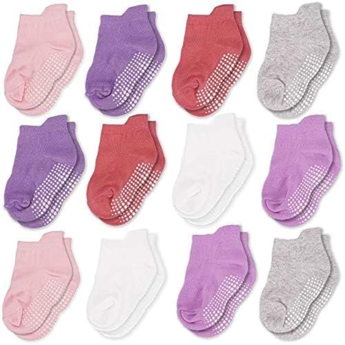 CozyWay Socken im Nonrutschen-Knöchelstil mit Greifer, 12 Packungen für Jungen und Mädchen, 6-12 Monate