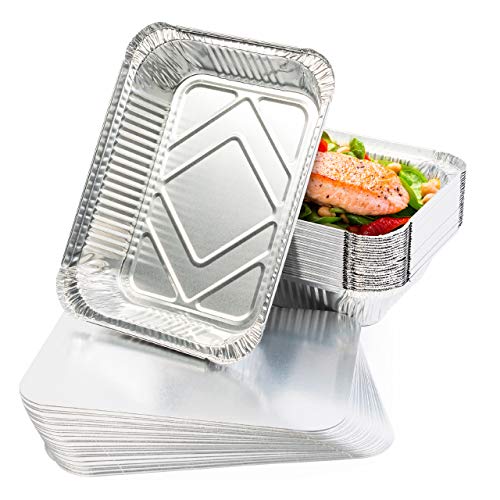 MATANA 25 Aluschalen mit Deckel, Aluminium Schale für Kochen, Backen, Grillen, Einfrieren - Grillschale mit Deckel - 1200 ml/22 x 17 cm