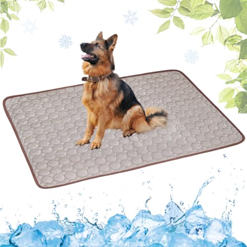 LEZUAN Kühlmatte Hunde, Selbstkühlende Hundematte, Kühldecke Katzen, Ungiftig Kühlkissen für Haustiere, Waschbar Hund Kältematte für Drinnen, Draußen und Auto(Kaffee,70x100cm)