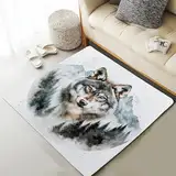 LLponhg Waldtiere Wolf Teppich Flauschig Weich rutschfest,Gebirge Dschungel Carpet Kurzflor Waschbar,Wildtiere Malerei Rug für Schlafzimmer Wohnzimmer Bodendekoration, 80 x 150 cm