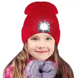 SPGOOD Mütze mit Led Licht Kinder,Led Mütze für Jungen und Mädchen,USB Wiederaufladbare LED Beleuchtete Beanie Mütze mit Licht,Winter Wärmer Haube mit LED Licht