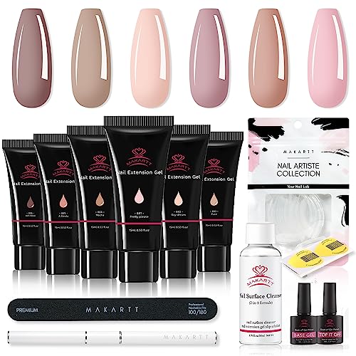 Makartt Poly Nail Gel Farben: 6 Poly Nagelverlängerung Gel Nude 15ml Poly Nagel Gel Starter Set mit Slip Solution