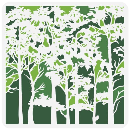 FINGERINSPIRE Baumkronen Malerei Große Schablone 30x30 cm Haustier Hoch Aufragende Bäume Muster Sprühen Schablone Wälder Wandschablone Baumstamm Riesige Schablone Natur Pflanzen Thema DIY Vorlage