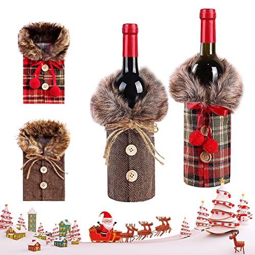 JIASHA Weihnachten Weinflasche Abdeckung, 2 Stück Weihnachten Weinflasche Cover Weihnachten Weinflaschen Taschen Weinflasche Flaschenanzug, für Home Dinner Party Dekoration& Tischdekoration (B)