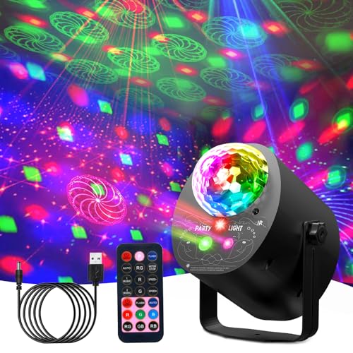 Discokugel, Musikgesteuert Discolicht Partylicht mit Stroboskop, 3 IN 1 Disco Licht Party Lichter mit Fernbedienung und 3M USB Kabel für Familie Festival Klub Weihnachten Feiertage