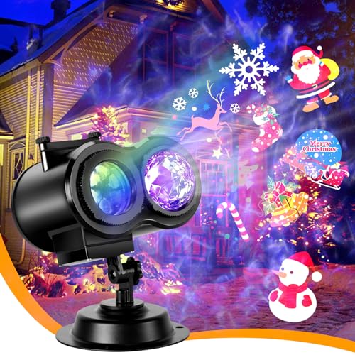 HAKUTA Halloween Weihnachten Projektor Lichter, HD Welle Ozean Effekt LED Projektor mit 16pc Dias Muster und Fernbedienung für Weihnachten, Neujahr, Geburtstag, Halloween, Thanksgiving Dekoration