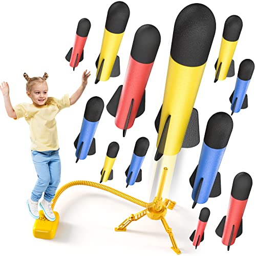 TEMI Rocket Launcher für Kinder, 12 Schaumstoffraketen und Stomp Launcher Pad, Start bis zu 100+ft, Kinder Outdoor-Spielzeug für Kinder Jungen Mädchen Alter 3 4 5 6 + Jahre alt