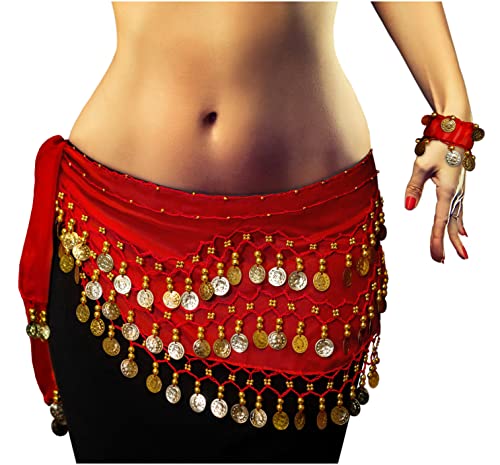 Belly Dance Bauchtanz Kostüm rot Hüfttuch inkl. ein paar Handketten Fasching Karneval Tanzaufführung